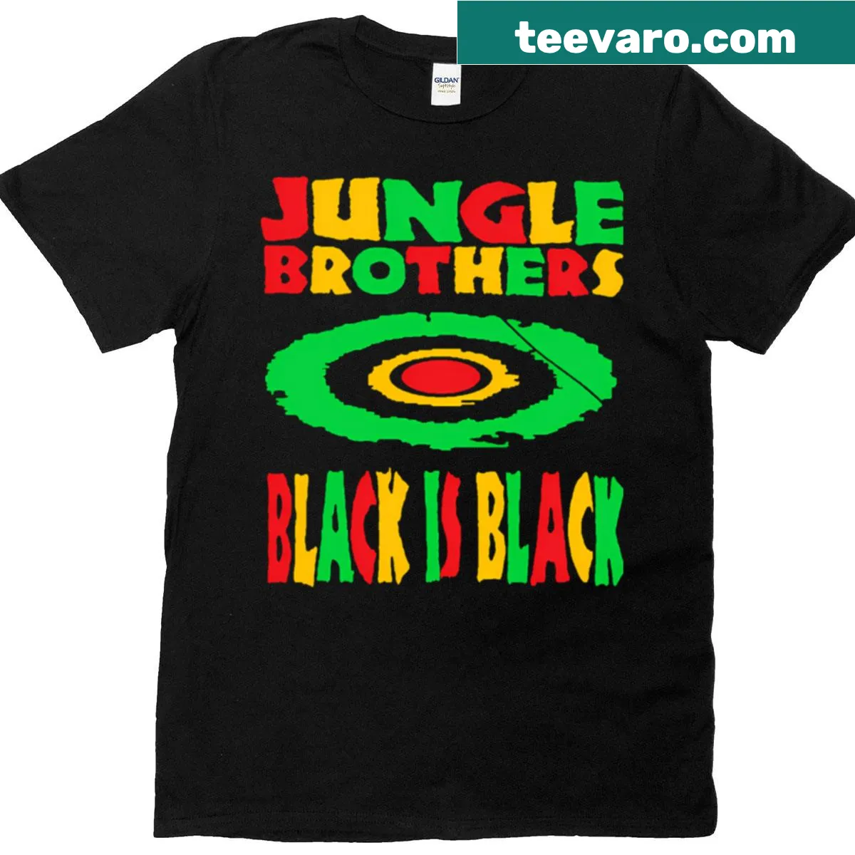 Hip hop-themed shirt featuring Jungle Brothers illustration — on a men's t-shirt