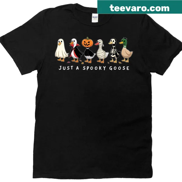 Funny Halloween t-shirt with a silly goose graphic