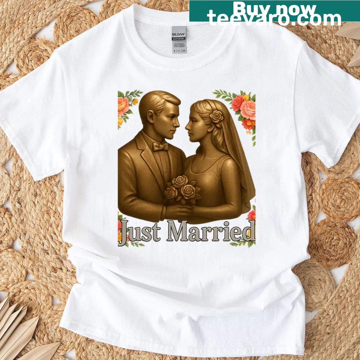 Elegant shirt featuring a wedding couple design — on a men's t-shirt