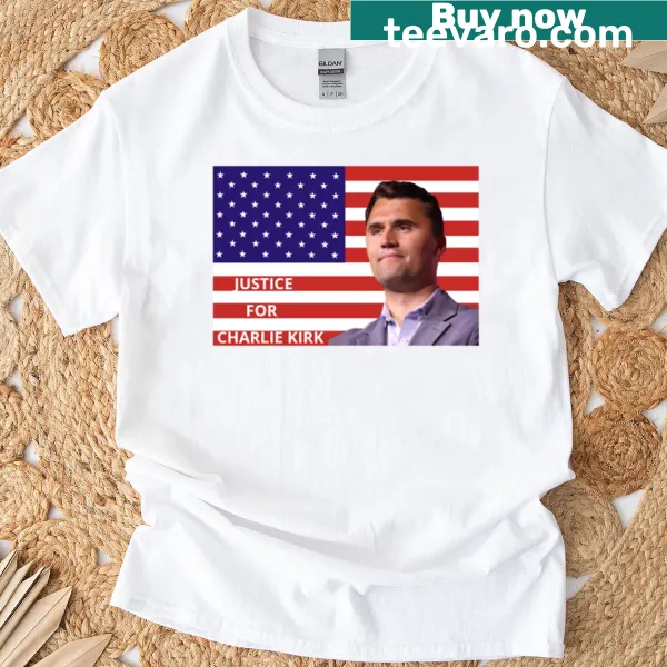 Oversized t-shirt with American flag and 'Justice For Charlie Kirk' text