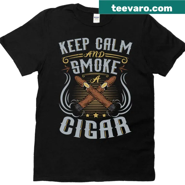 Playful t-shirt with 'Keep Calm Smoke A Cigar' illustration