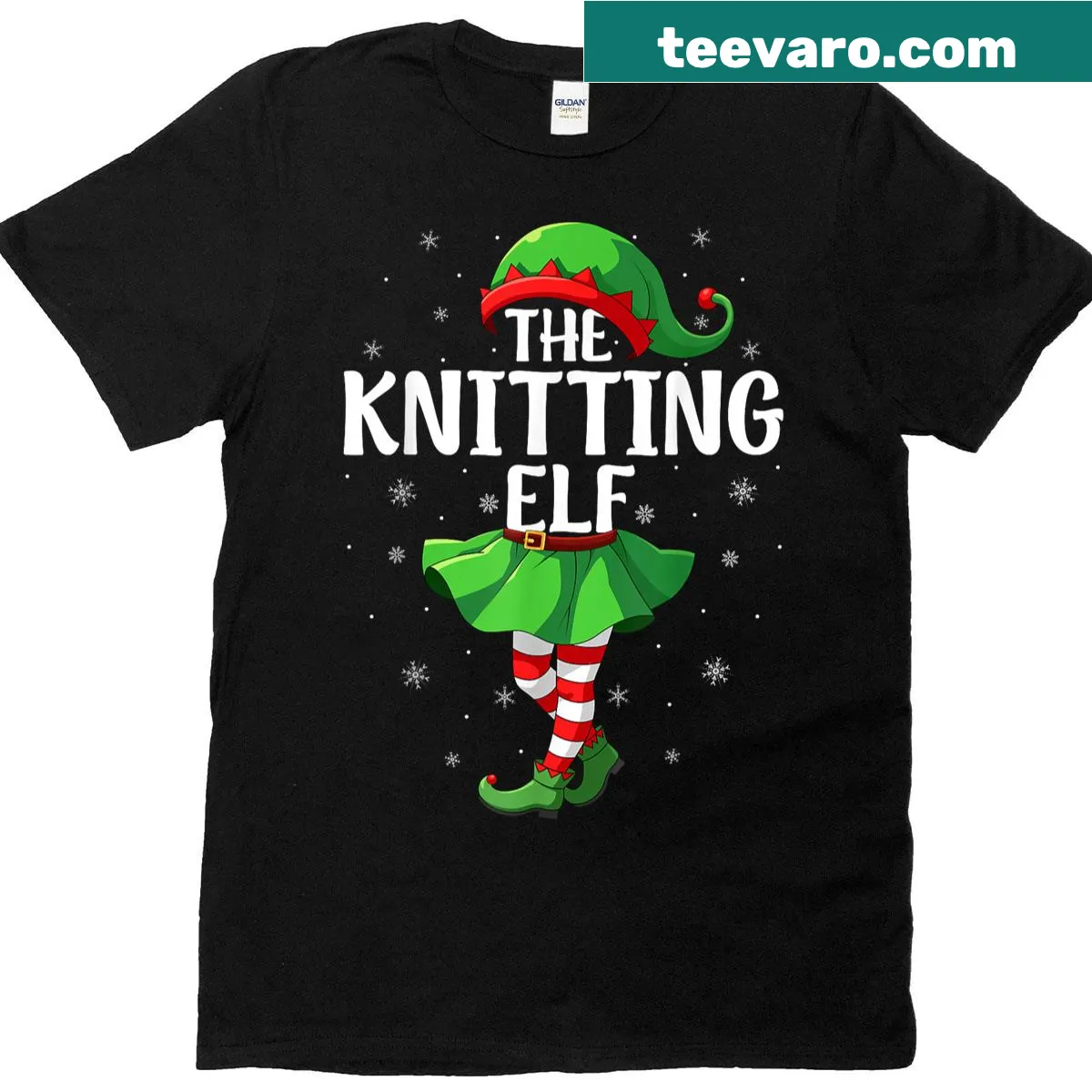 Knitting Elf t-shirt for women with festive elf graphics — on a men's t-shirt