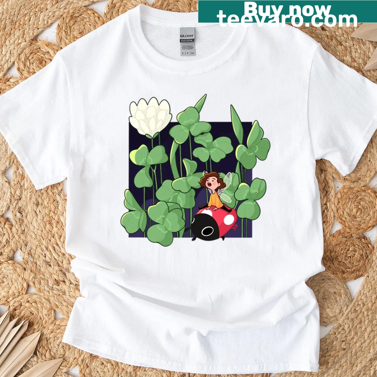 Cute illustration of a ladybug on an adventure — on a men's t-shirt