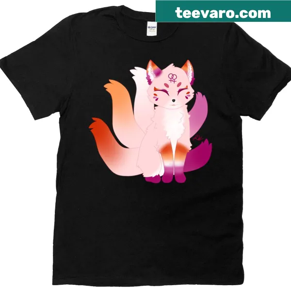 Kitsune illustration with rainbow colors representing lesbian pride.