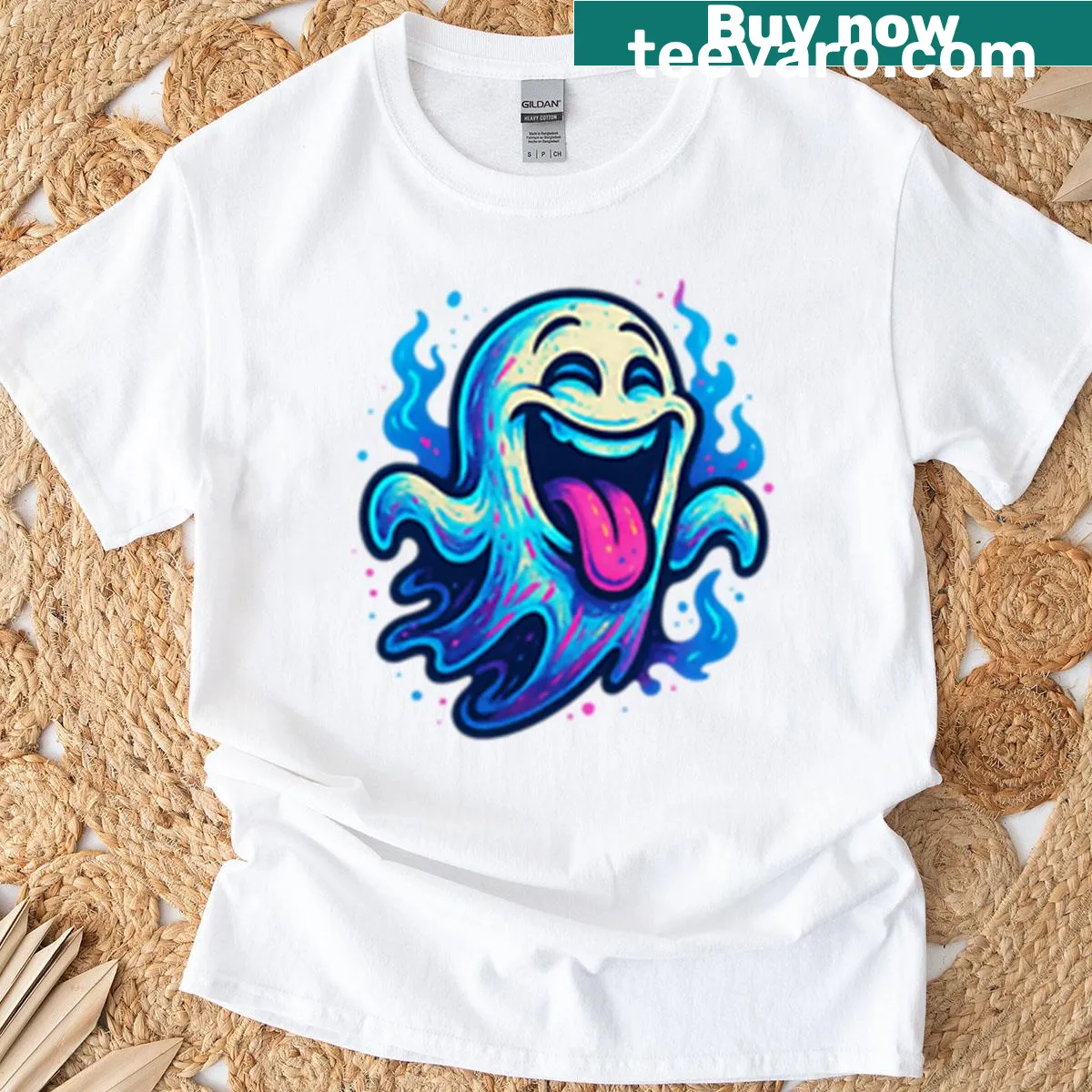 Cartoon ghost design on Lol Ghost Tongue Out T-shirt for a playful vibe — on a men's t-shirt