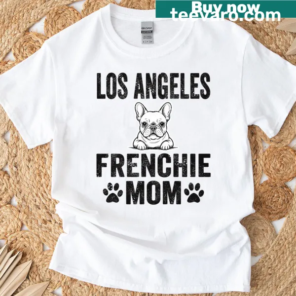 Charming T-shirt for French Bulldog moms featuring dog and coffee themes in playful typography.