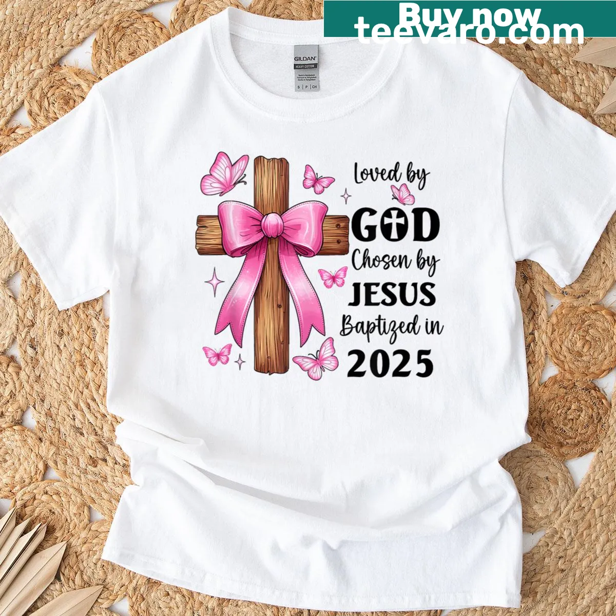 Faith-themed T-shirt with cross and inspirational text — on a men's t-shirt