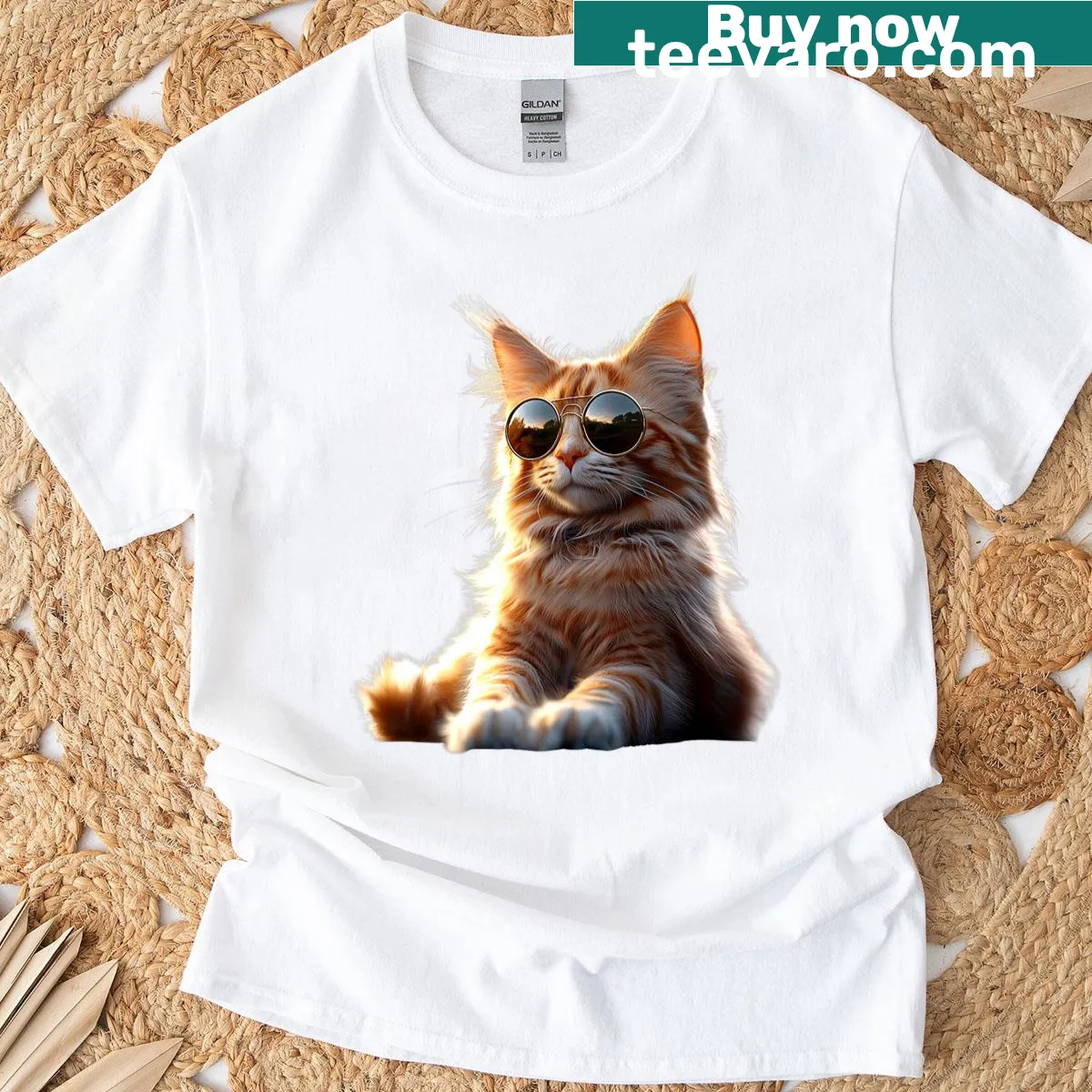 Cartoon Maine Coon cat wearing sunglasses on a cute t-shirt — on a men's t-shirt