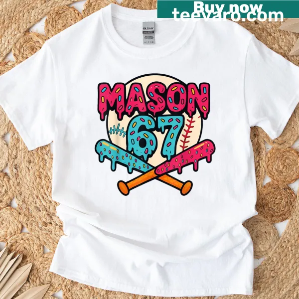 Funny ice cream drip graphic on baseball-themed T-shirt