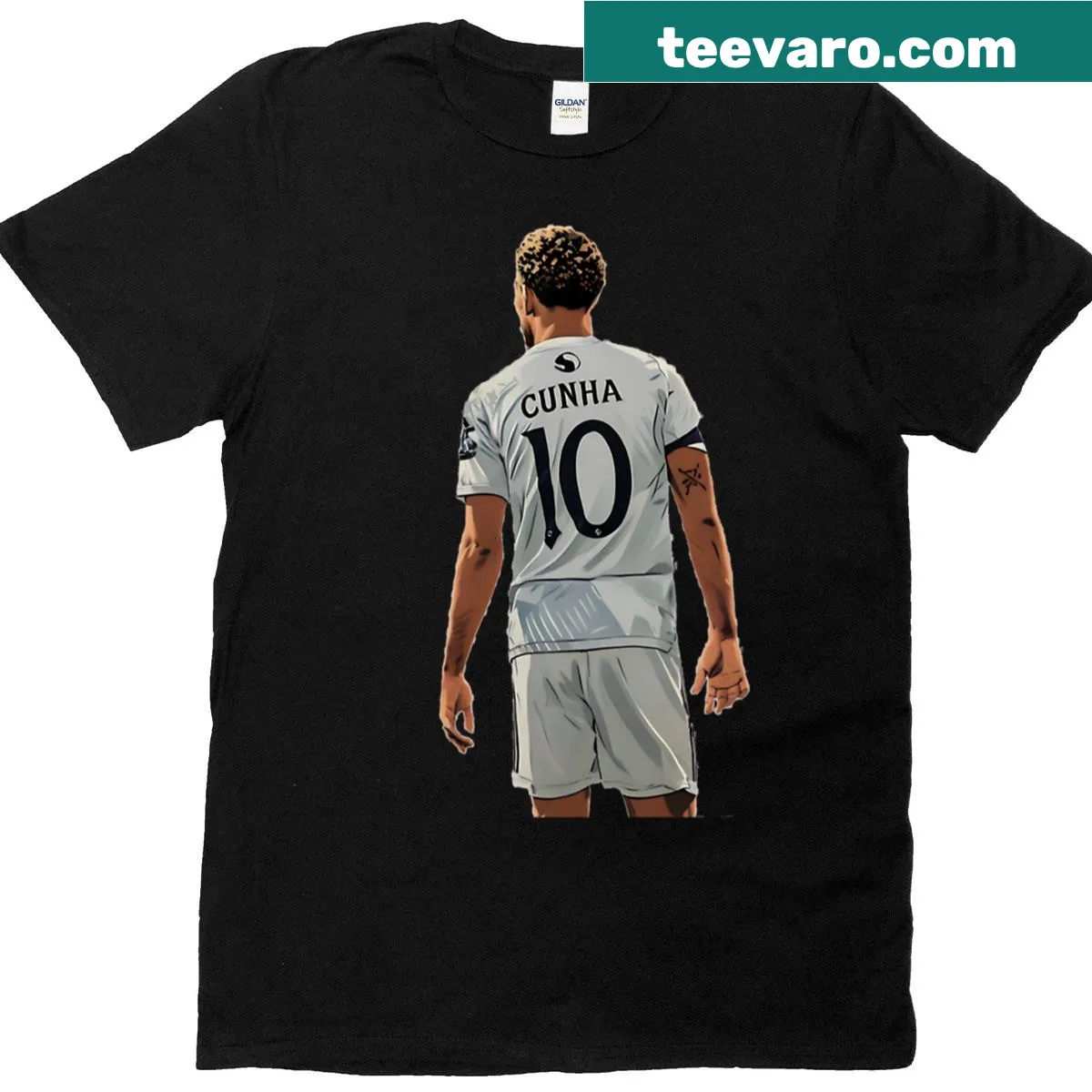 T-shirt featuring Matheus Cunha's name and illustrative soccer graphic. — on a men's t-shirt