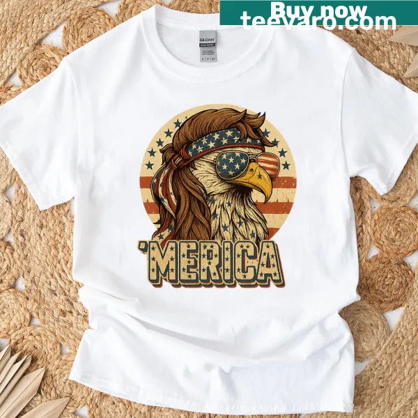 Patriotic T-shirt with bold 'Merica' graphic design