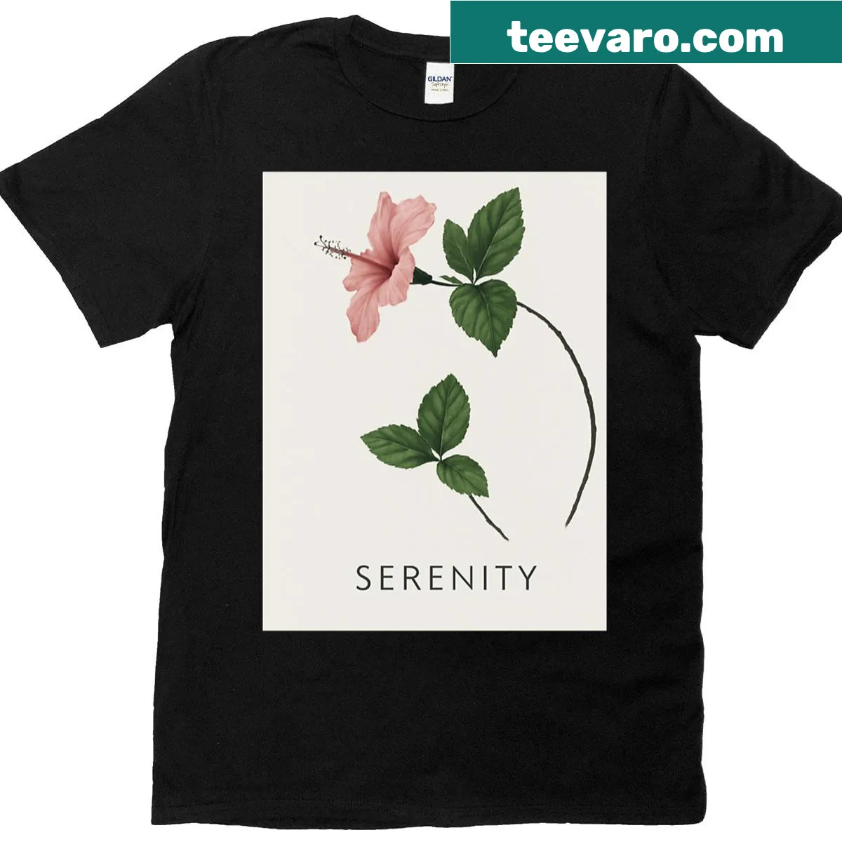 Minimalist t-shirt featuring a hibiscus flower line-art design — on a men's t-shirt