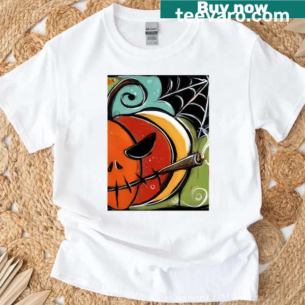 Fun pumpkin design with cigar for Halloween-themed T-shirt