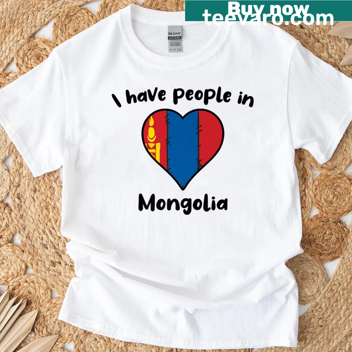 T-shirt with Mongolian flag heart graphic — on a men's t-shirt