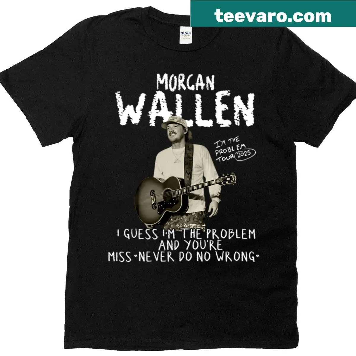 Graphic t-shirt featuring the name Morgan Wallen in a playful design — on a men's t-shirt