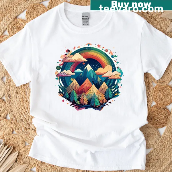 Shirt featuring mountains and love theme graphic