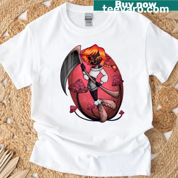 Unique graphic of a reaper with mushrooms on a T-shirt