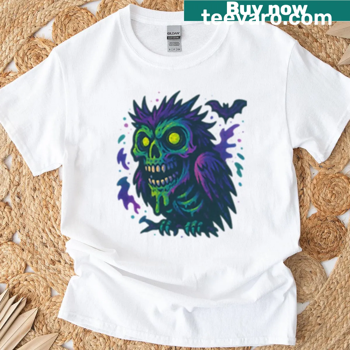 Stylized owl graphic on a T-shirt — on a men's t-shirt