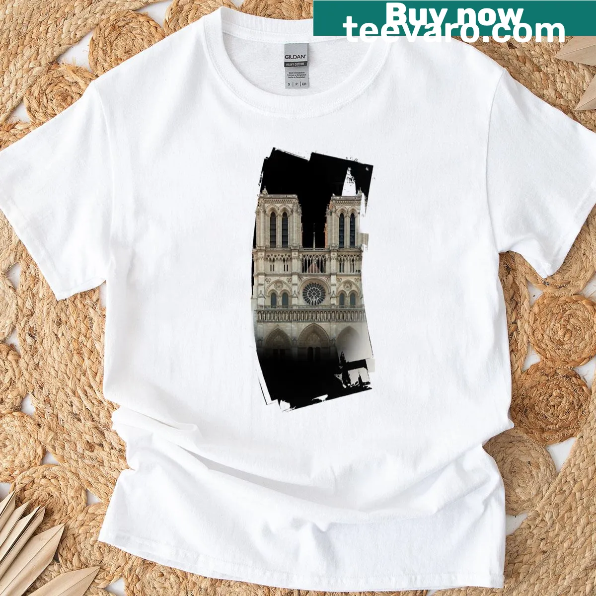 Illustration of Notre Dame Cathedral on t-shirt — on a men's t-shirt
