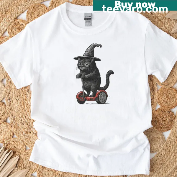Halloween t-shirt featuring a funny cat witch design