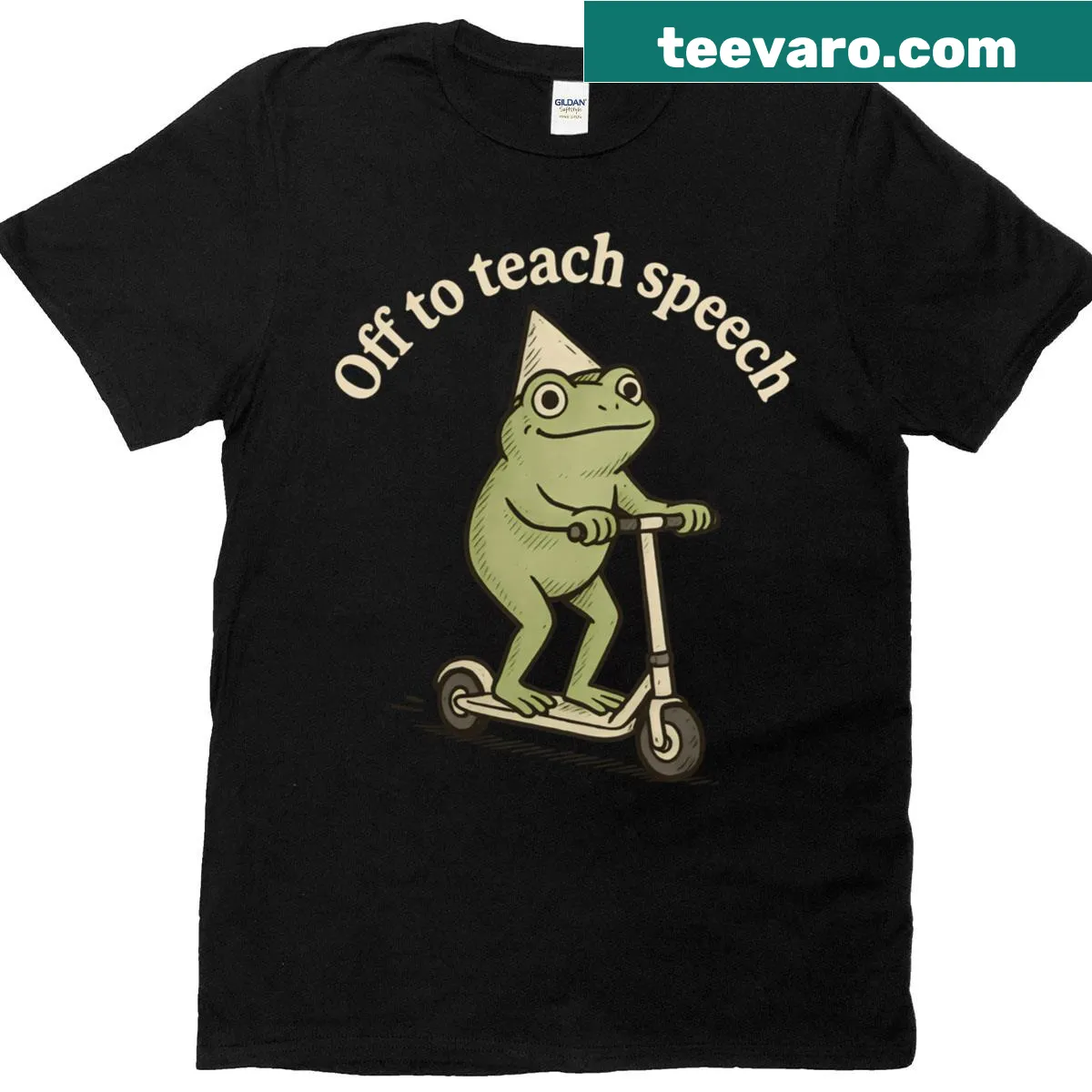 Funny t-shirt featuring a frog graphic for speech therapists. — on a men's t-shirt
