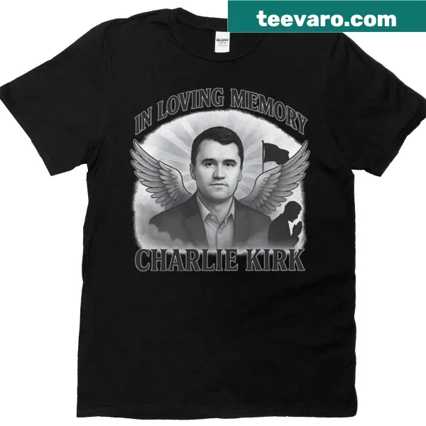Oversized t-shirt with 'In Loving Memory Of Charlie Kirk' and American flag.