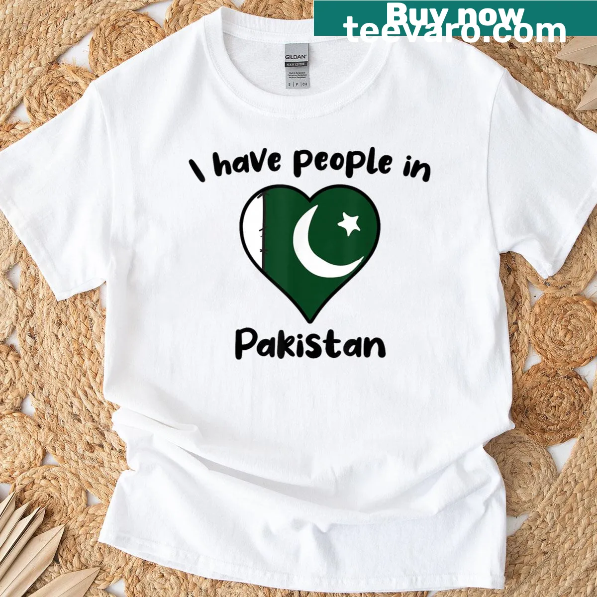 T-shirt featuring heart design with Pakistani flag. — on a men's t-shirt