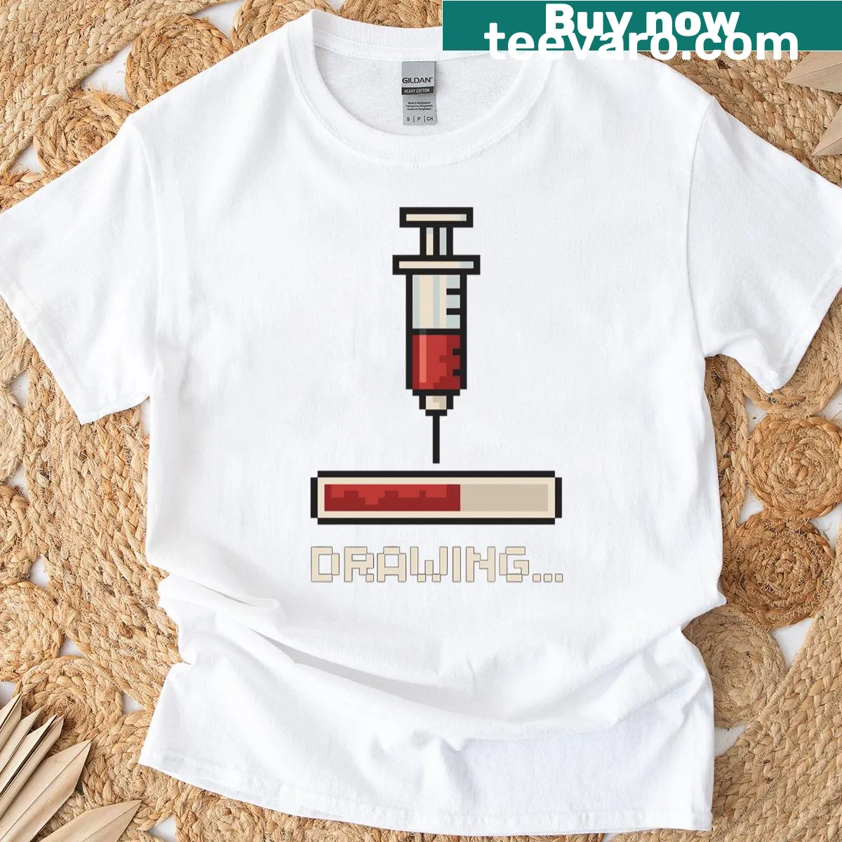 Syringe graphic with sarcastic quote for phlebotomists and nurses — on a men's t-shirt