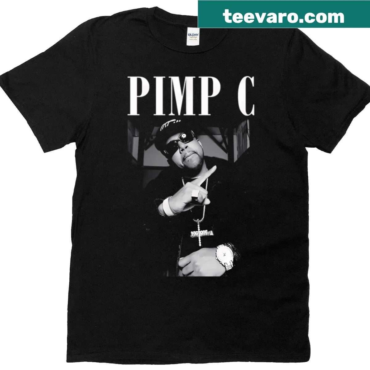 T-shirt with an illustration honoring Pimp C in hip-hop culture — on a men's t-shirt