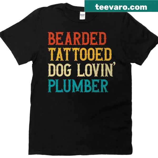 Premium t-shirt for plumbers featuring tattooed and bearded designs.