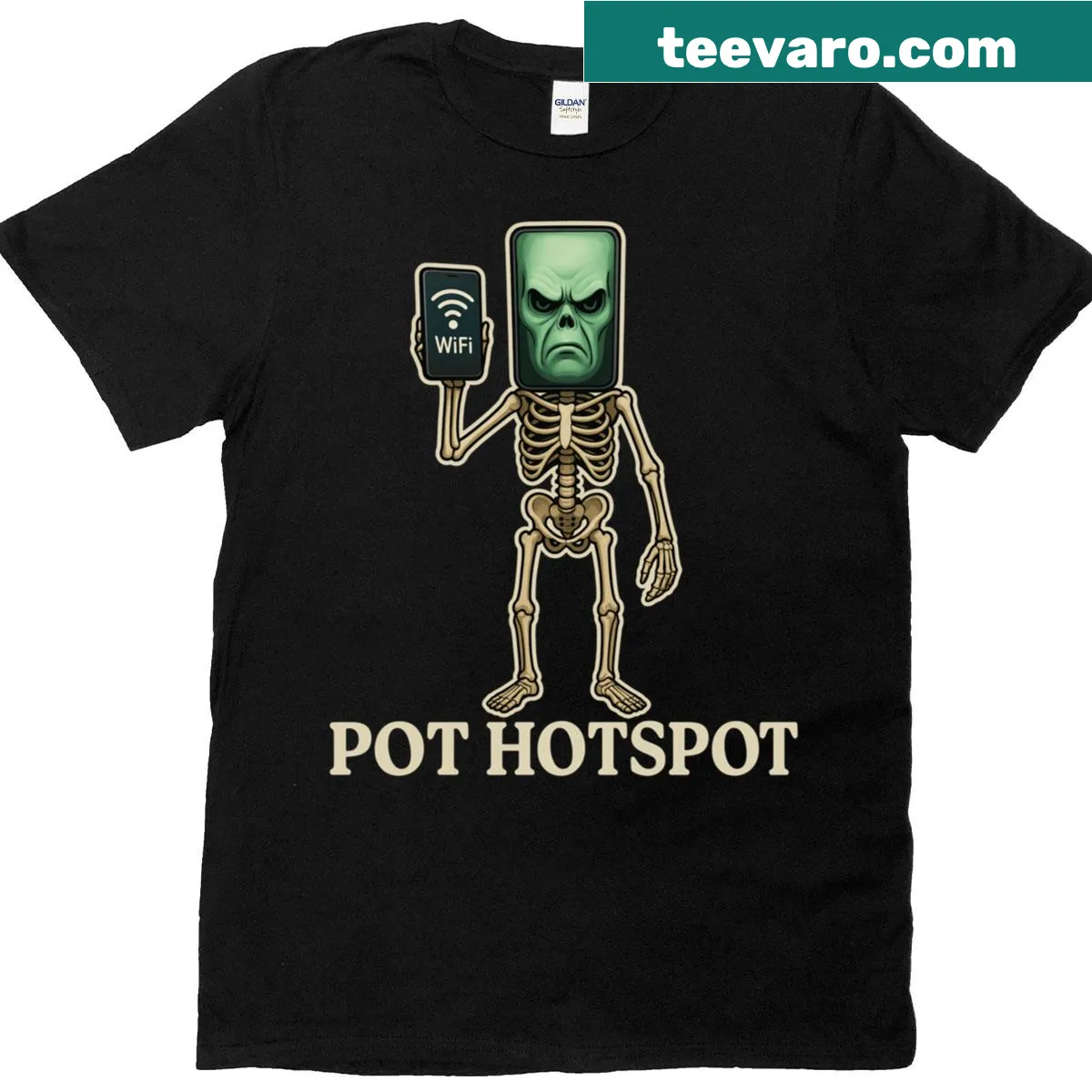 Funny Halloween t-shirt with a cartoon skeleton design for kids. — on a men's t-shirt