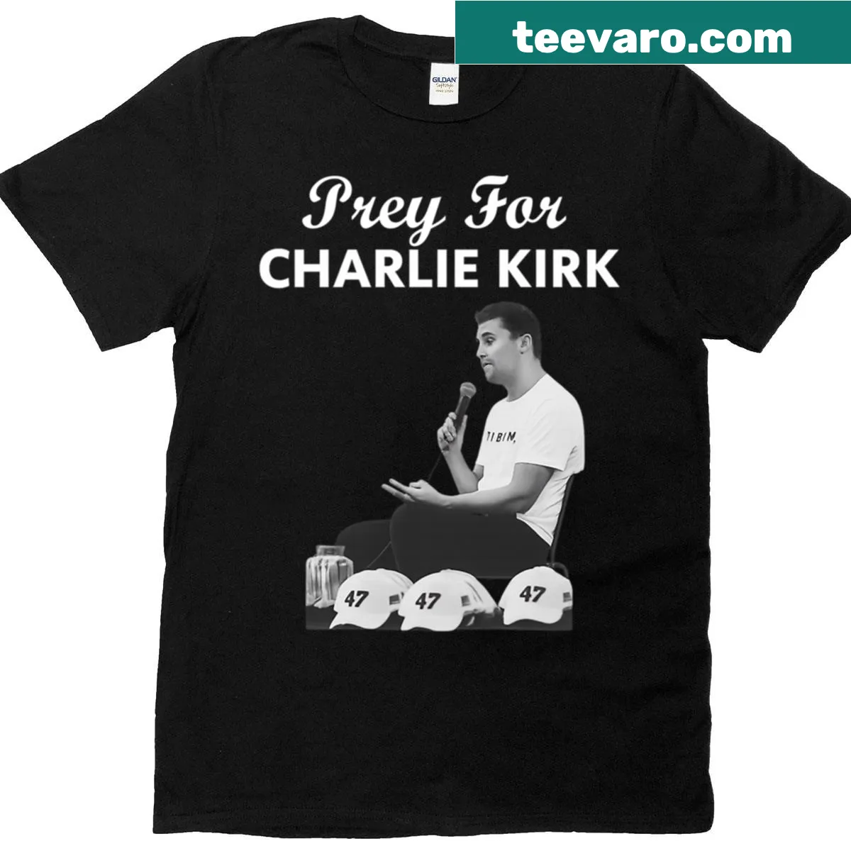 Tribute T-shirt featuring the phrase Pray For Charlie Kirk Rest In Peace — on a men's t-shirt