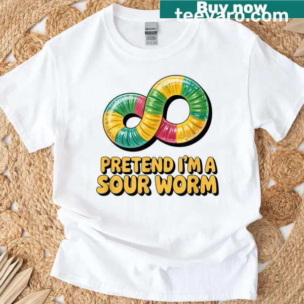 Couples matching Halloween T-shirt with playful sour worm theme