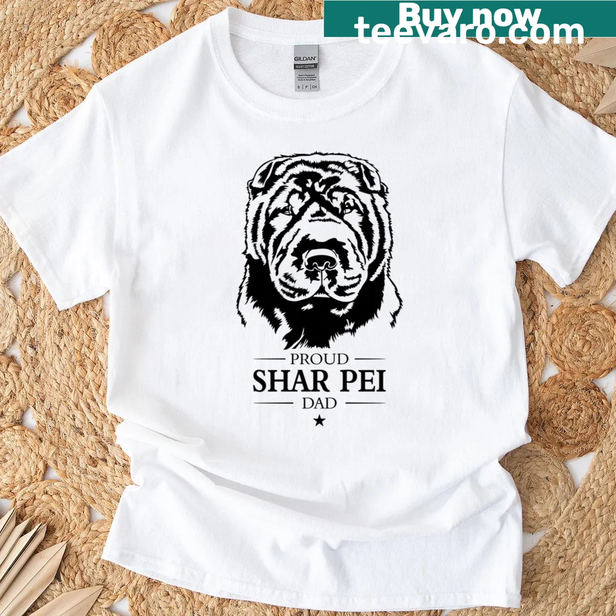 T-shirt for Shar Pei dog lovers with the phrase 'Proud Shar Pei Dad' — on a men's t-shirt