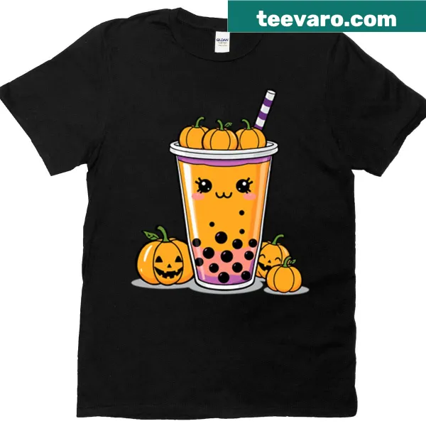 Cute graphic of pumpkin bubble tea on a t-shirt