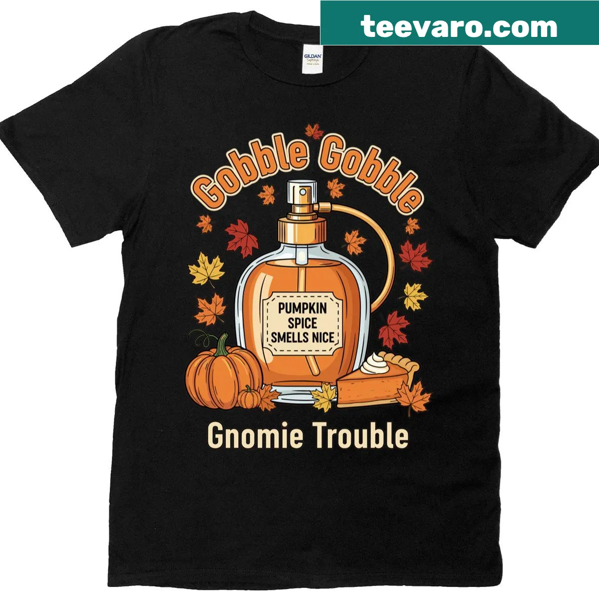 Thanksgiving t-shirt featuring 'Gobble Gobble' pumpkin spice design — on a men's t-shirt