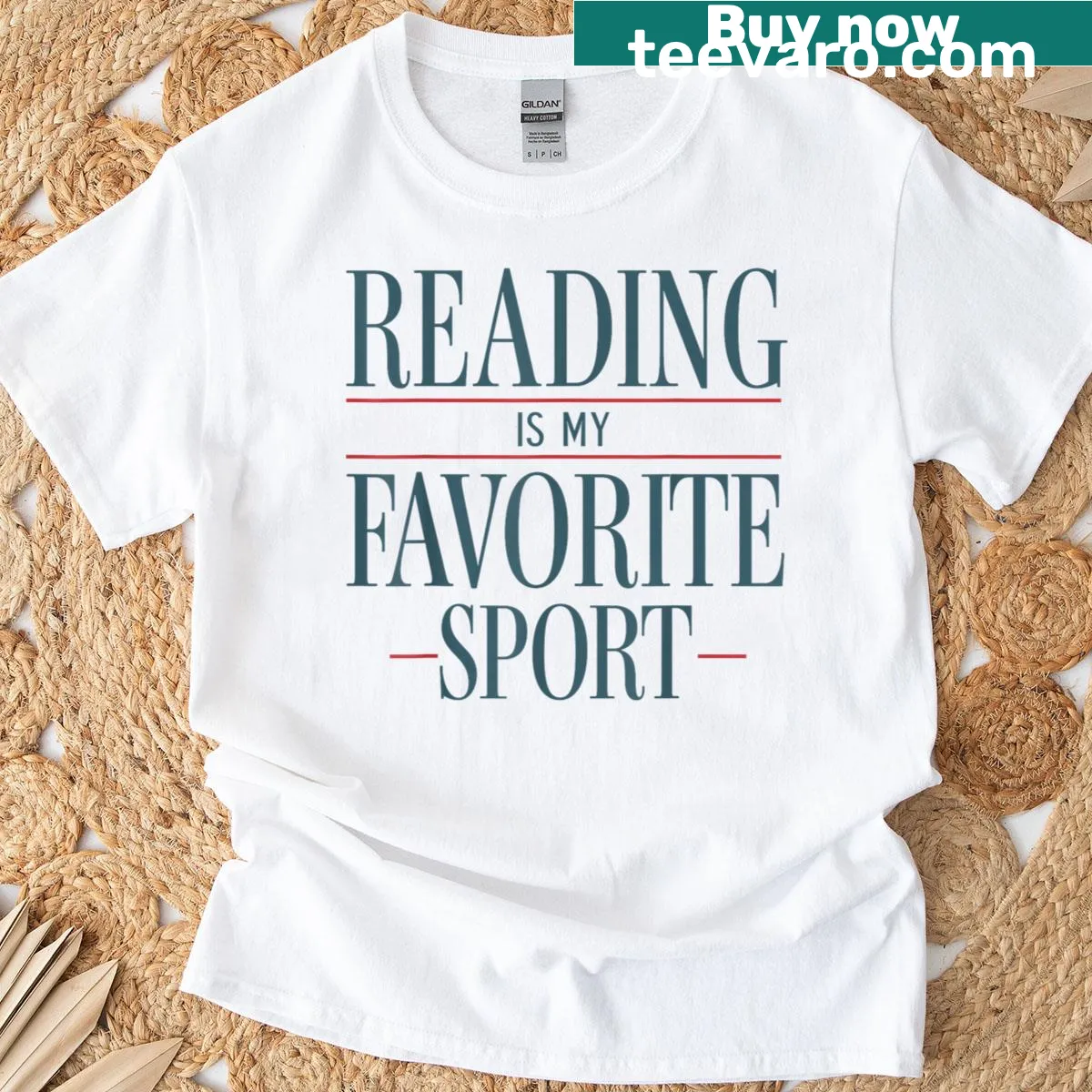 Playful t-shirt with the phrase 'Reading Is My Favorite Sport' — on a men's t-shirt