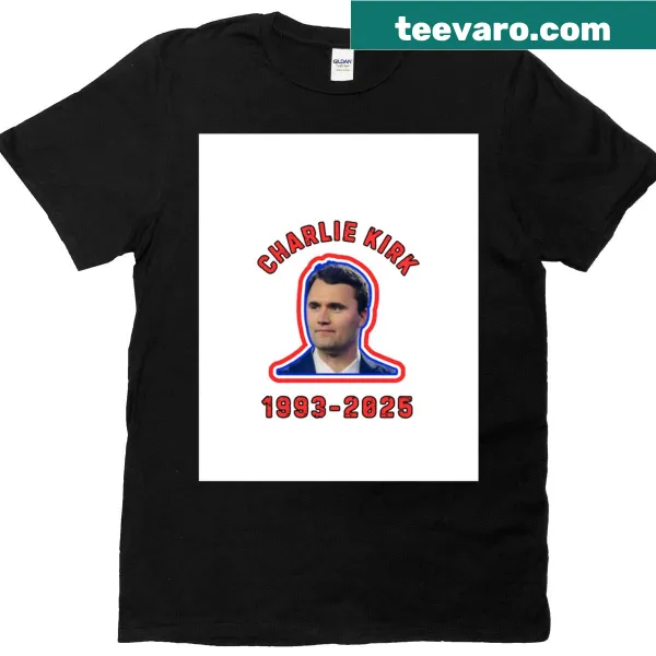 Graphic t-shirt honoring Charlie Kirk with American flag design