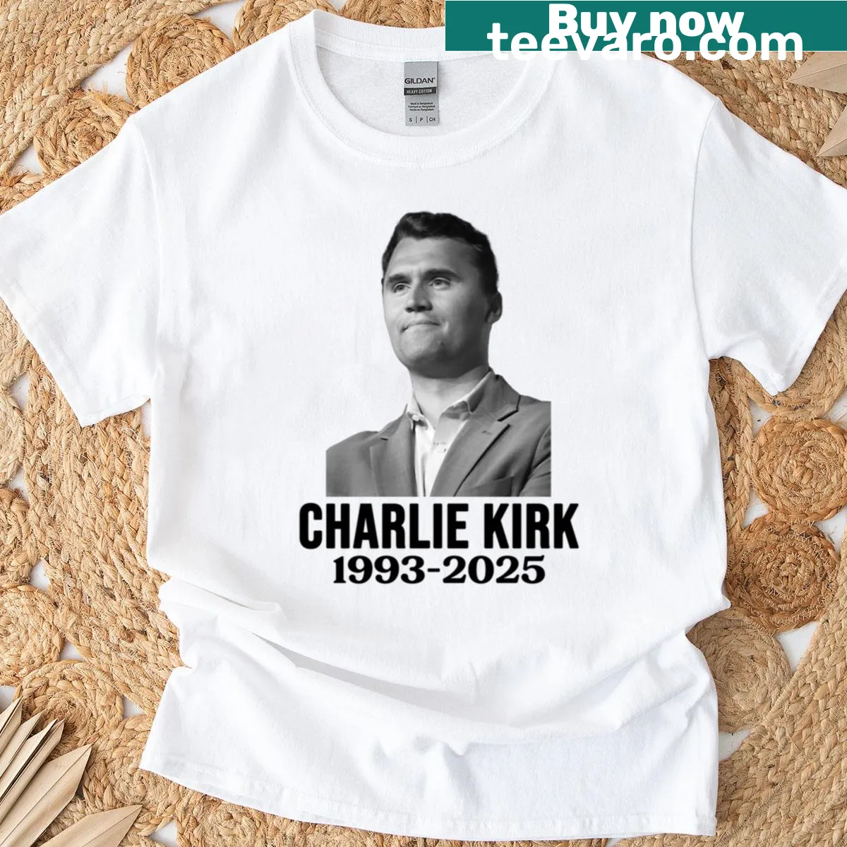 Patriotic tribute shirt for Charlie Kirk with American flag design — on a men's t-shirt