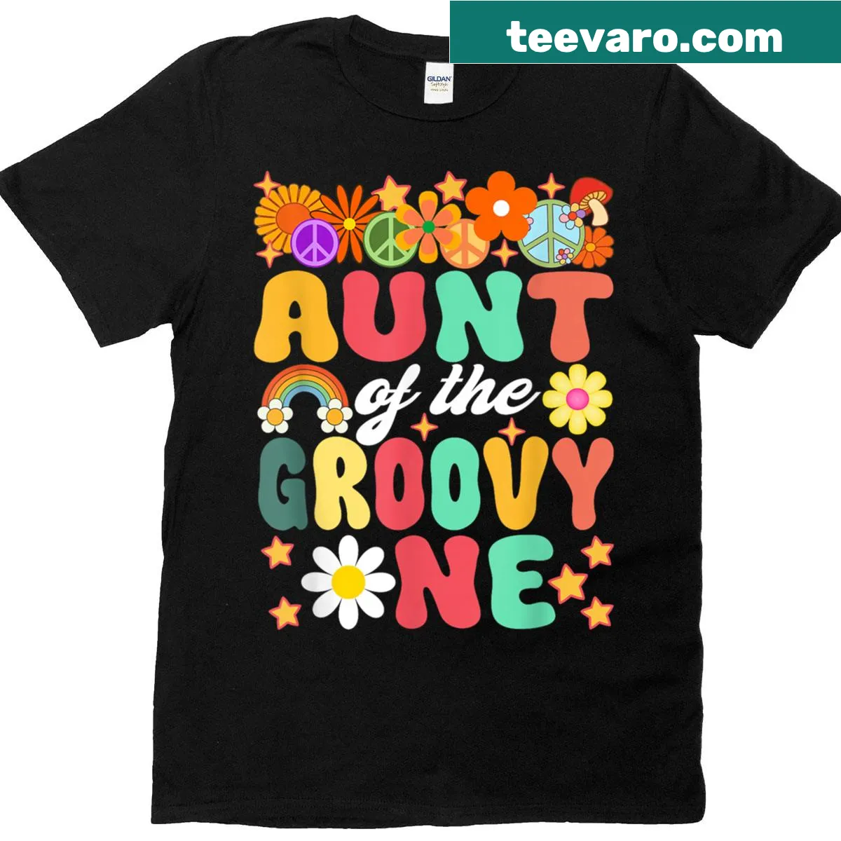Retro aunt t-shirt for a child's first birthday with fun graphic text — on a men's t-shirt
