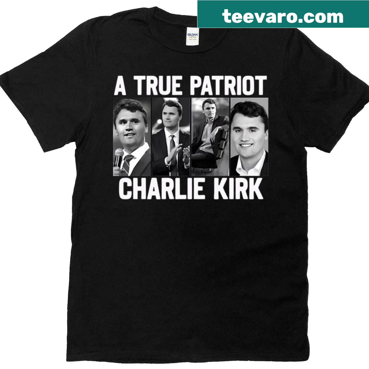 Patriotic T-shirt honoring Charlie Kirk with a memorial design — on a men's t-shirt
