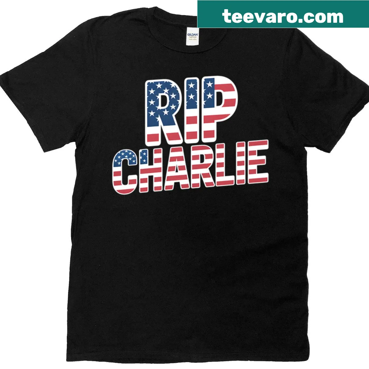 Funny typography T-shirt that says Rip Charlie — on a men's t-shirt