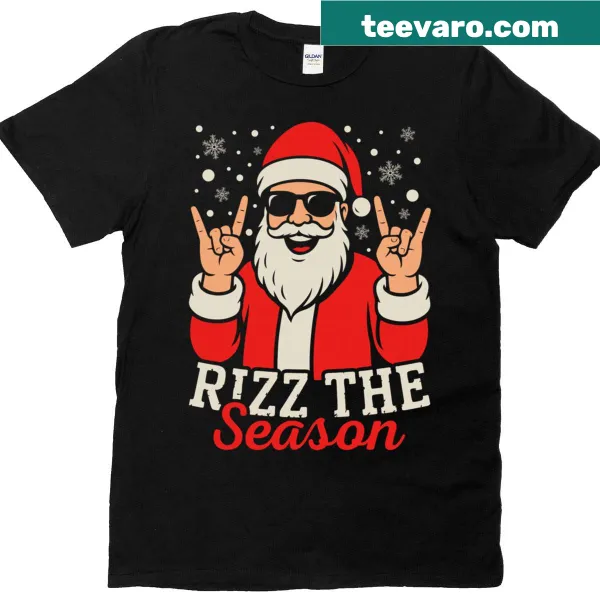Playful Christmas t-shirt with Santa and 'Rizz The Season' text