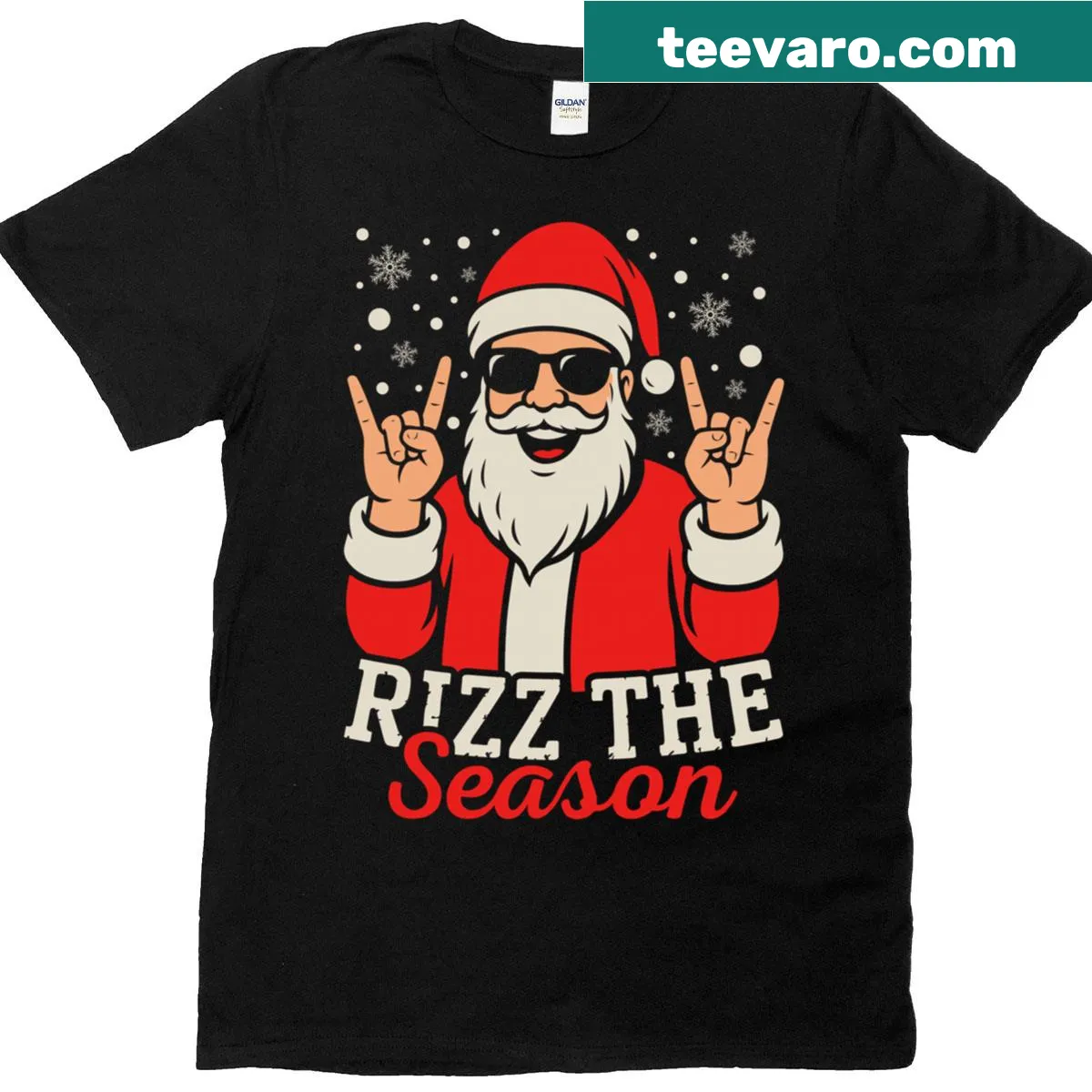Playful Christmas t-shirt with Santa and 'Rizz The Season' text — on a men's t-shirt