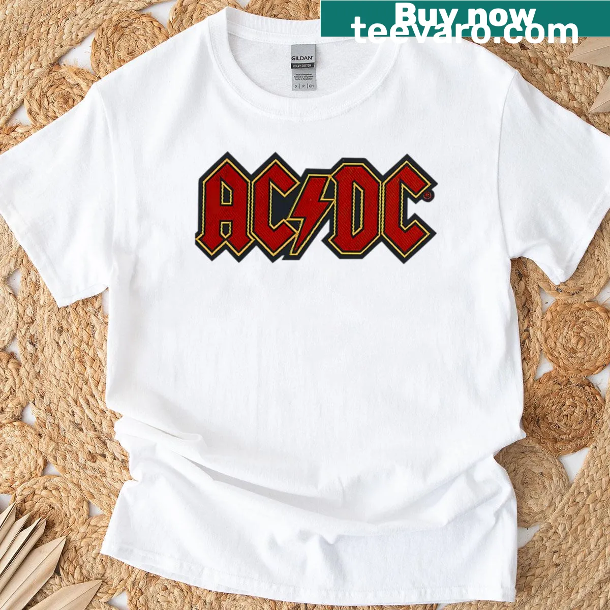 Typography t-shirt celebrating rock music — on a men's t-shirt