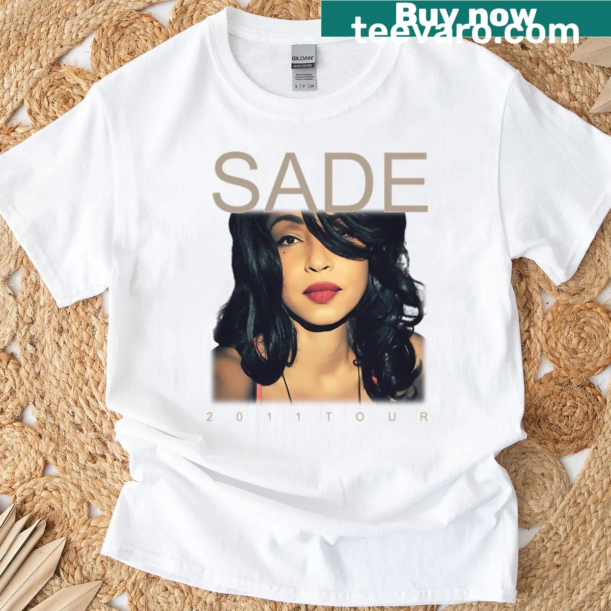 Illustration of Sade Adu on a music-themed T-shirt. — on a men's t-shirt
