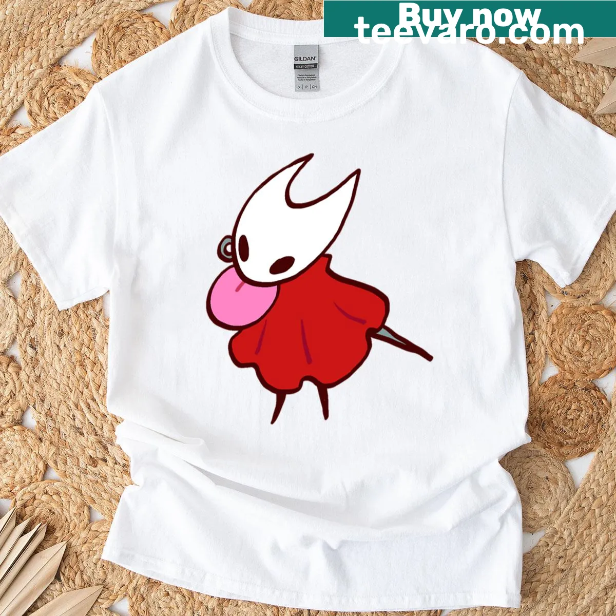 Gaming-themed t-shirt featuring Silksong Hornet graphic — on a men's t-shirt