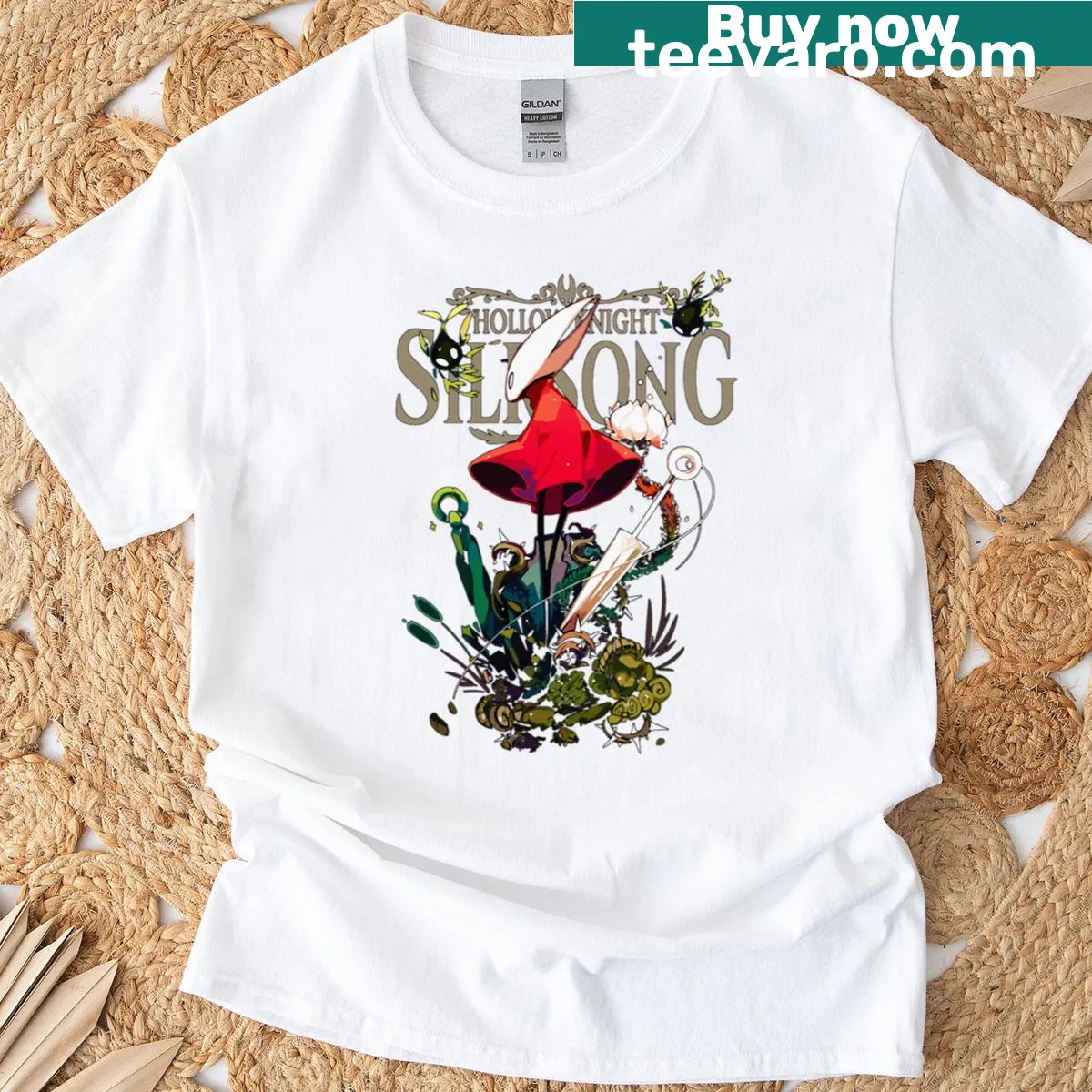 Silksong Hornet graphic gaming t-shirt. — on a men's t-shirt