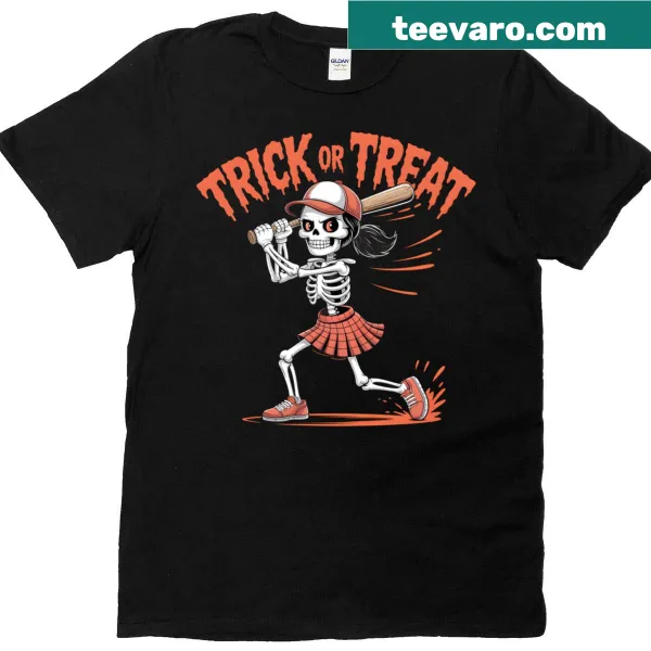 Cute skeleton girl in baseball costume for Halloween shirt