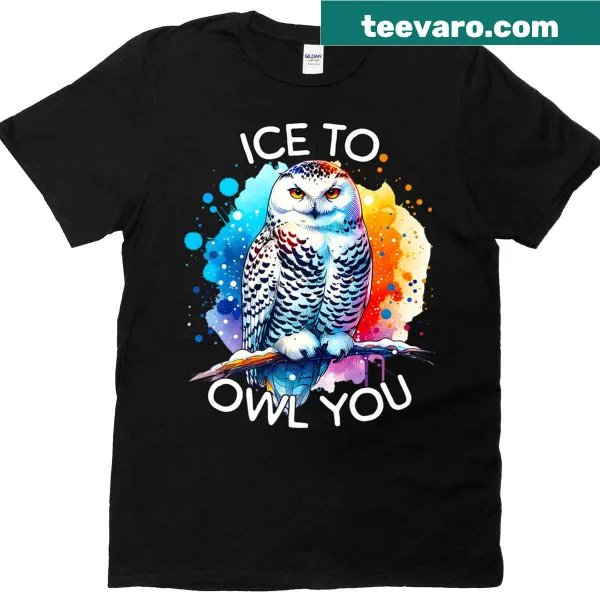 Cute snowy owl illustration with playful text on a premium T-shirt.